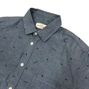 Marine Layer Diver Button Up Shirt Mens Small Blue Chambray Short Sleeve